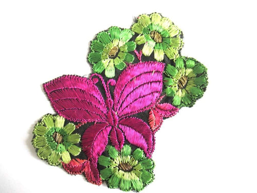 UpperDutch:Sewing Supplies,Butterfly Applique, 1930s vintage embroidered applique. Vintage floral sewing supply.