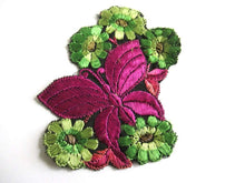 UpperDutch:Sewing Supplies,Butterfly Applique, 1930s vintage embroidered applique. Vintage floral sewing supply.