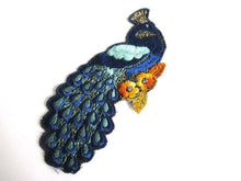 UpperDutch:Sewing Supplies,Peacock Applique, 1930s Antique Embroidered Peacock applique, application. Vintage bird sewing supply.
