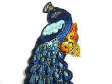 UpperDutch:Sewing Supplies,Peacock Applique, 1930s Antique Embroidered Peacock applique, application. Vintage bird sewing supply.