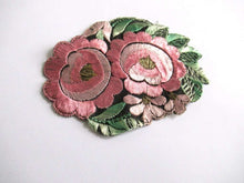UpperDutch:Sewing Supplies,Pink Flower applique, 1930s vintage embroidered applique. Vintage floral sewing supply, antique patch.