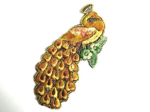 UpperDutch:Sewing Supplies,Peacock Applique, 1930s Antique Embroidered Peacock applique, application, patch. Vintage bird sewing supply.