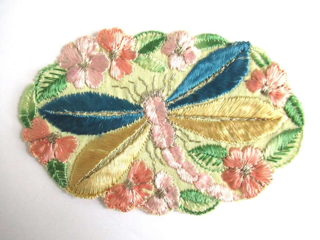 UpperDutch:Sewing Supplies,Dragonfly Applique 1930s vintage embroidered dragonfly applique. Vintage patch, sewing supply. Applique, Crazy quilt.