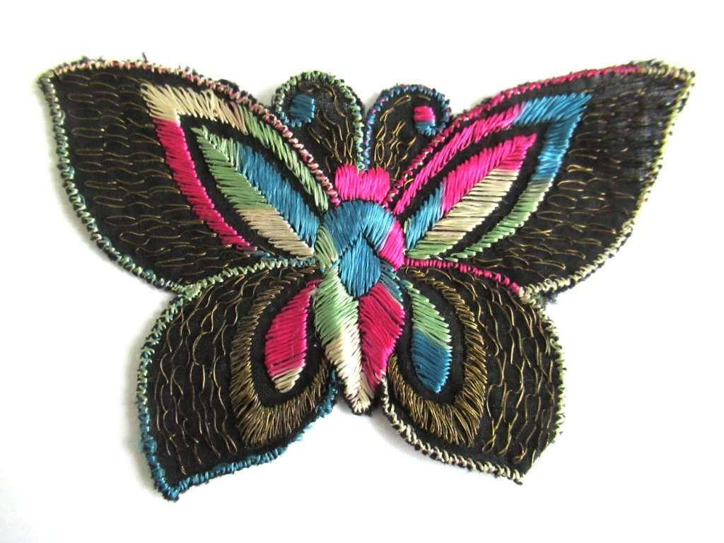 UpperDutch:Sewing Supplies,Applique, 1930s vintage embroidered butterfly applique. Sewing supply. Applique, Crazy quilt