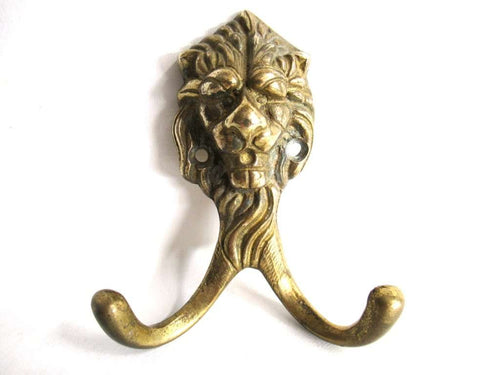UpperDutch:Hooks and Hardware,Lion Head Coat hook Wall hook Solid Brass. Decorative animal storage solution.