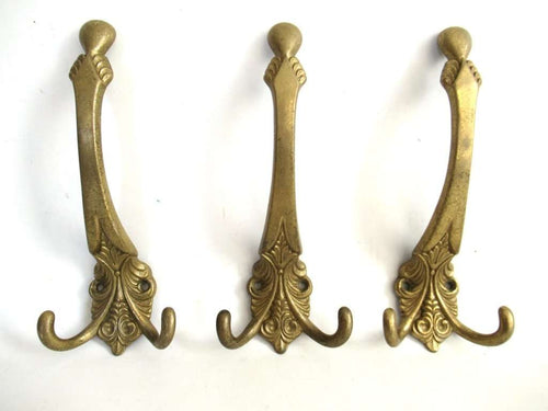 UpperDutch:Hooks and Hardware,Coat hooks - Set of 3 Wall hooks - Coat hook - Brass Plated - Ornate - Victorian style hooks.