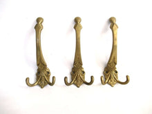 UpperDutch:Hooks and Hardware,Coat hooks - Set of 3 Wall hooks - Coat hook - Brass Plated - Ornate - Victorian style hooks.