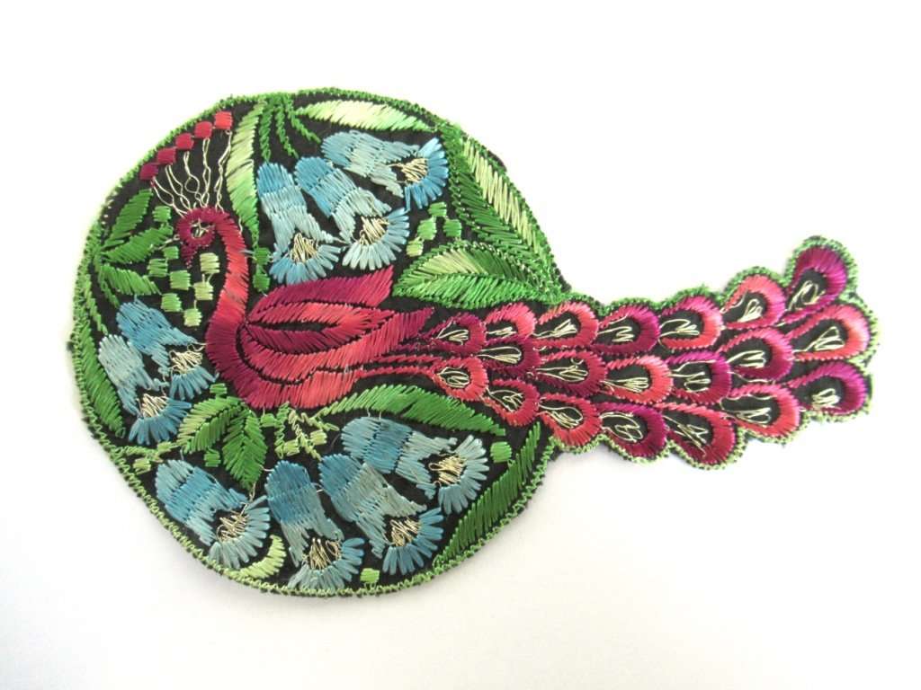 UpperDutch:Sewing Supplies,Peacock Applique, 1930s Vintage Embroidered Peacock applique, application. Sewing supply.