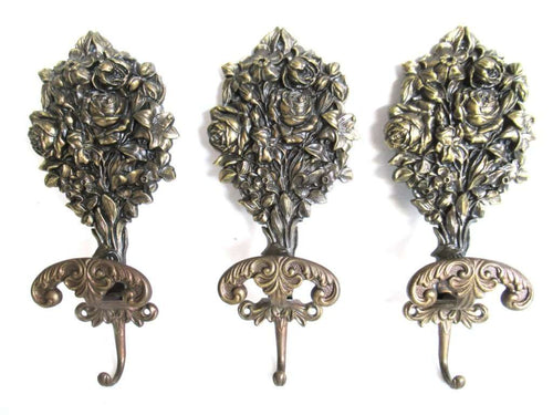UpperDutch:Hooks and Hardware,Coat hooks, Set of 3 Wall hooks, Coat hook, Ornate Victorian style hooks. VCR made in Italy.