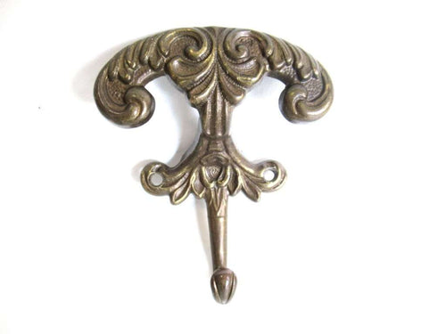 UpperDutch:Hooks and Hardware,1 (ONE) Solid Brass Ornate Coat hook made in Italy. Victorian style. Storage solution. Wall Hook
