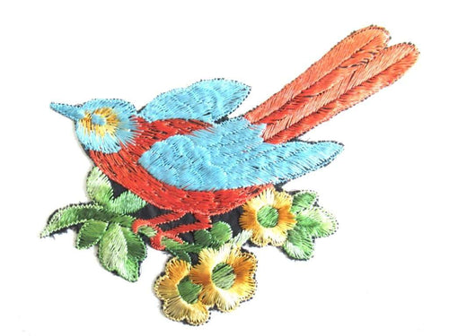 UpperDutch:Sewing Supplies,Bird Applique / 1930s Vintage Embroidered Bird and Flowers applique. Vintage sewing supply.