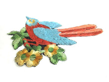 UpperDutch:Sewing Supplies,Bird Applique / 1930s Vintage Embroidered Bird and Flowers applique. Vintage sewing supply.