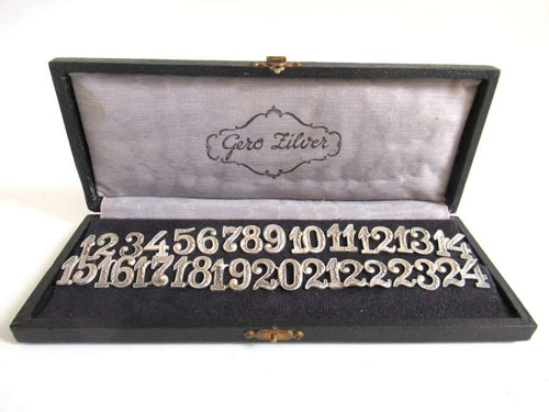 UpperDutch:Numbers,Antique Silver Plated Gero Table Numbers, Gero Silver, Wine Glass Markers, Drink markers.