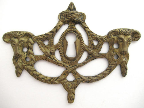 Antique Brass escutcheon, Rams Head, keyhole cover, plate, goat, ram.