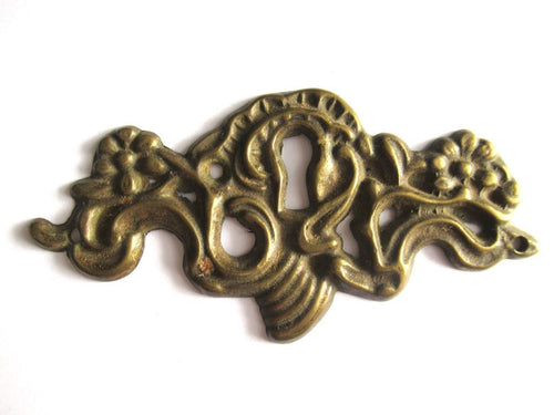 Vintage Escutcheon, flowers. Furniture hardware, Keyhole cover.