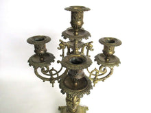 UpperDutch:Candelabras,Antique 5-arm candle holder. Antique Solid Brass 5 arm Candelabra with Griffins / Dragons.