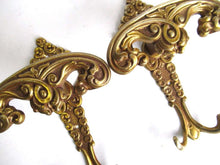 UpperDutch:Hooks and Hardware,Set of 3 Antique Coat hooks, Wall hooks, Solid Brass Ornate Victorian style hooks, made in Italy.