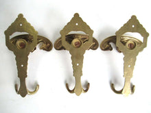 UpperDutch:Hooks and Hardware,Set of 3 Antique Coat hooks, Wall hooks, Solid Brass Ornate Victorian style hooks, made in Italy.