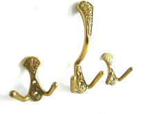 UpperDutch:,Coat hooks - Set of 3 Wall hooks - Coat hook - Brass - Ornate - Victorian style hooks - Brev, Vcr made in Italy.