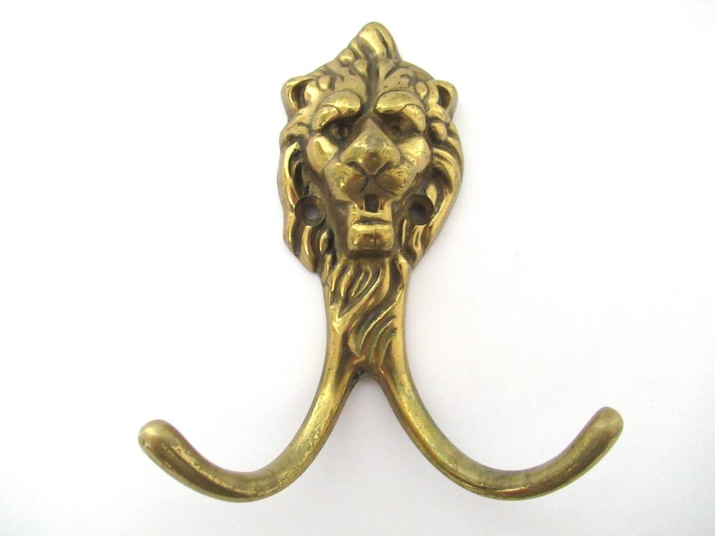 1 (ONE) Lion Head Coat hook Wall hook Solid Brass. Decorative animal storage solution, coat hanger.