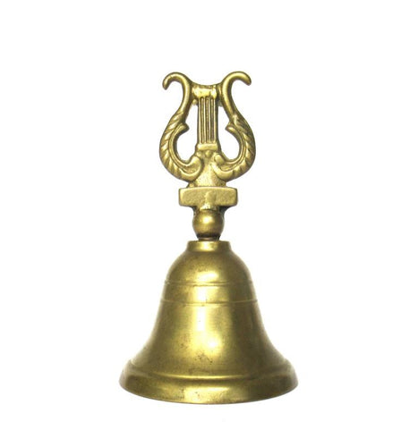 Vintage brass table bell, harp.
