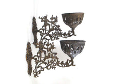 UpperDutch:,Set of 2 Antique Oil Lamp Holder with Bracket, Haunting scene, Wall Mount Sconce, Wall Sconce. Antique decor, candle holder
