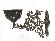 UpperDutch:,Set of 2 Antique Oil Lamp Holder with Bracket, Haunting scene, Wall Mount Sconce, Wall Sconce. Antique decor, candle holder