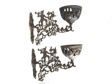 UpperDutch:,Set of 2 Antique Oil Lamp Holder with Bracket, Haunting scene, Wall Mount Sconce, Wall Sconce. Antique decor, candle holder