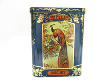 Dutch van Melle's biscuits tin, Decorative Large Vintage dutch biscuits tin with birds. Parrot, peacock.