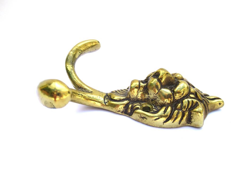 1 (ONE) Lion Head Coat hook Wall hook Solid Brass. Decorative animal  storage solution, coat hanger.