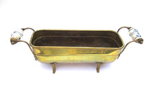 Brass Planter with Delft porclain handles, Blue and white delft.
