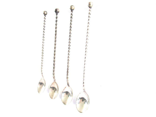 UpperDutch:Home and Decor,Set of 4 long silver plated twisted spoons. Cocktail, Ice, Dessert, Vintage Cutlery.