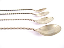 UpperDutch:Home and Decor,Set of 4 long silver plated twisted spoons. Cocktail, Ice, Dessert, Vintage Cutlery.
