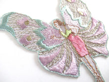 UpperDutch:Applique,Rare Antique Fairy Applique 1930s, Flapper girl, Silk on Cotton, butterfly, patch.