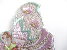 UpperDutch:Applique,Rare Antique Fairy Applique 1930s, Flapper girl, Silk on Cotton, butterfly, patch.