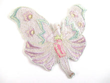 UpperDutch:Applique,Rare Antique Fairy Applique 1930s, Flapper girl, Silk on Cotton, butterfly, patch.