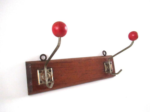 UpperDutch:Wall hook,Vintage Coat Rack metal hooks with red knobs.