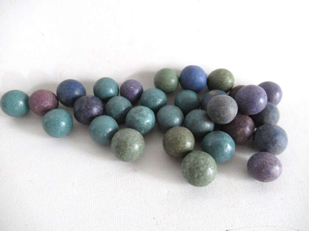 UpperDutch:,Clay Marbles, Set of 30 Antique Clay Marbles, Antique marbles.
