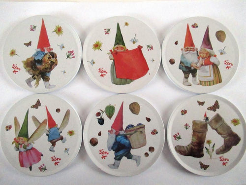 UpperDutch:Gnome,Gnome Coasters set of 6 Collectible Rien Poortvliet Coasters.