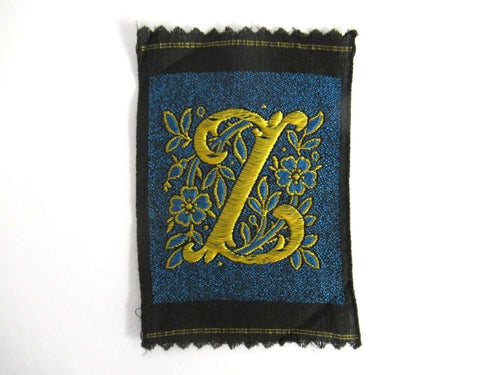 UpperDutch:,Monogram Z Applique, 1930s Vintage Embroidered 'Letter Z' applique. Alphabet Monogram application, antique letter.