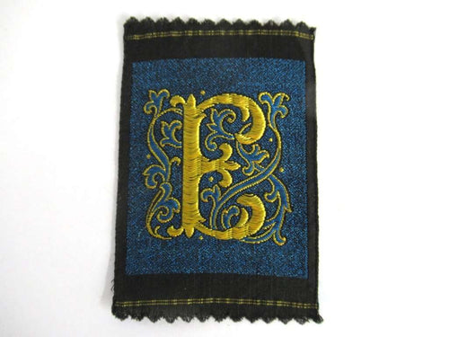 UpperDutch:,Letter E, Monogram Applique, 1930s Vintage Embroidered 'Letter E' applique. Alphabet letter.