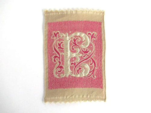 UpperDutch:,Letter E, Monogram Applique, 1930s Vintage Embroidered 'Letter E' applique. Alphabet Monogram application, antique letter
