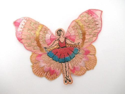 UpperDutch:Applique,Rare Antique Fairy Applique 1930s, Flapper girl, Silk on Cotton, butterfly.