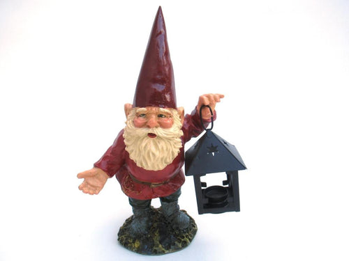 David the Gnome after a design by Rien Poortvliet, Collectible Gnome holding a lantern, Garden Gnome.