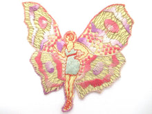 UpperDutch:Applique,Rare Antique Fairy Applique 1930s, Flapper girl, Silk on Cotton, butterfly.