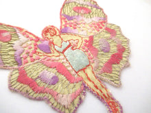 UpperDutch:Applique,Rare Antique Fairy Applique 1930s, Flapper girl, Silk on Cotton, butterfly.