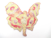 UpperDutch:Applique,Rare Antique Fairy Applique 1930s, Flapper girl, Silk on Cotton, butterfly.