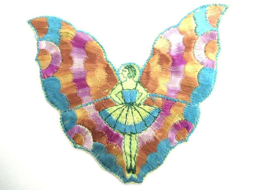 UpperDutch:,Fairy Applique, butterfly applique, 1930s embroidered applique. Vintage patch, sewing supply, crazy quilt, antique.
