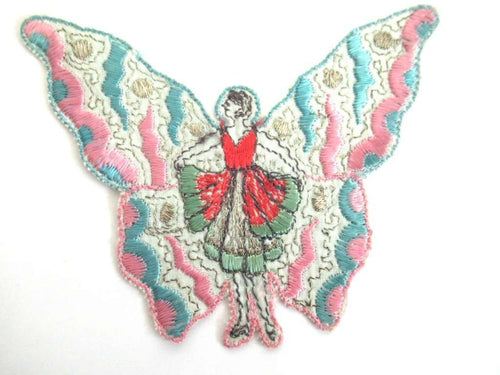 UpperDutch:,Fairy, butterfly applique, 1930s embroidered applique. Vintage patch, sewing supply, crazy quilt, antique.