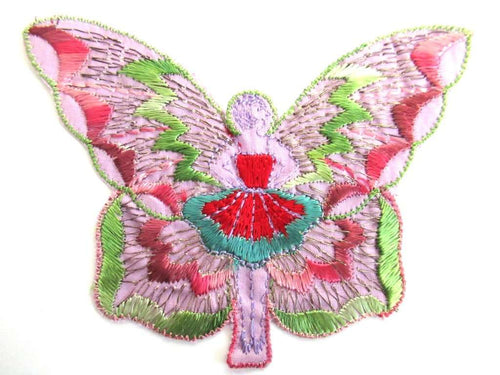 UpperDutch:,Butterfly Fairy applique, 1930s embroidered applique. Vintage sewing supply, crazy quilt.